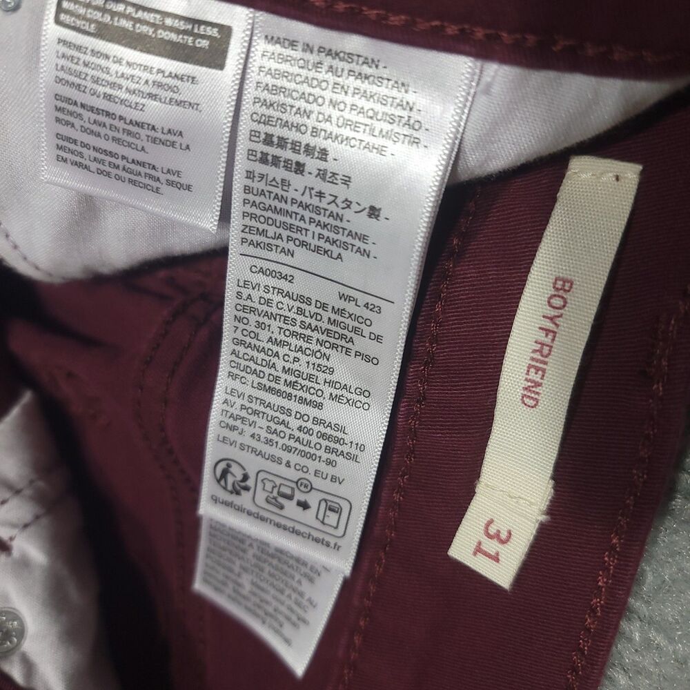 Levis Boyfriend Jeans Womens 31 Stretch Burgundy Ankle Denim Pants - Picture 10 of 13